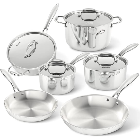 Whole-Clad Tri-Ply Stainless Steel Induction Cookware Set, 10PC Kitchen Pots and Pans Set
