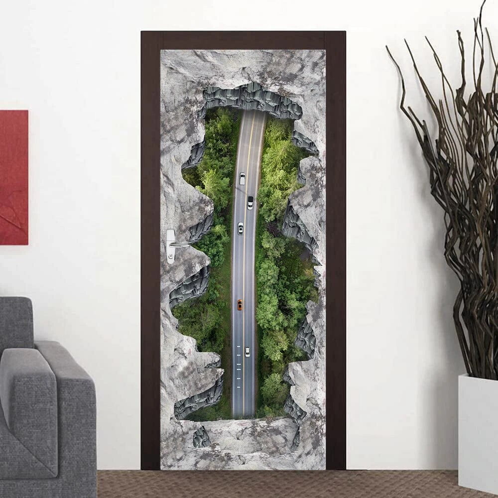 Whole Door Wrap Wallpaper Modern Art Landscape Vinyl Decal Removable