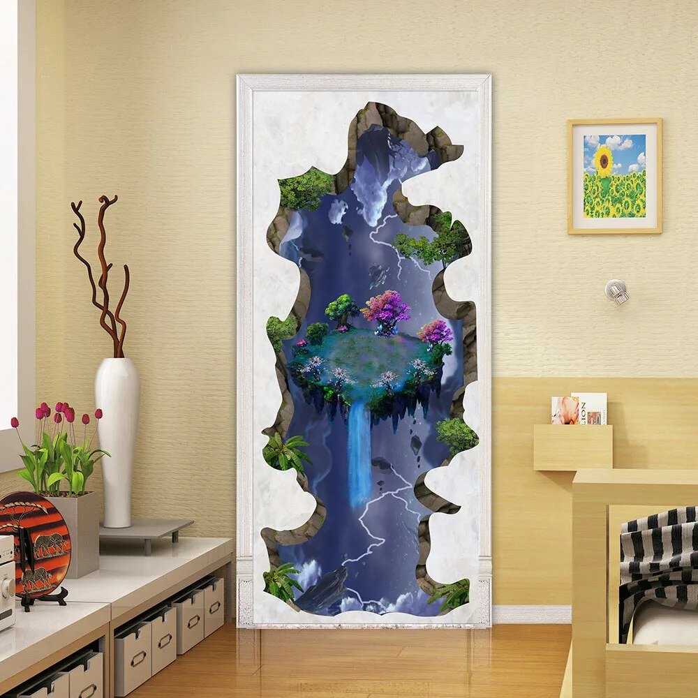 Whole Door Wrap Wallpaper Modern Art Landscape Vinyl Decal Removable