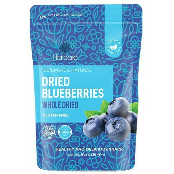 Whole Dried Blueberries 16 Ounce, Bulk, Dehydrated, Dried Unsweetened Blueberries, All Natural, Non-GMO, 1LB