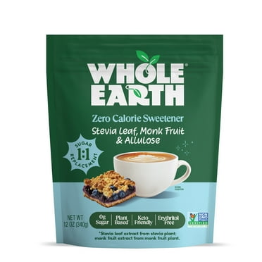 Whole Earth Stevia Leaf, Monk Fruit and Allulose Blend, Sugar Substitute, 12oz Bag
