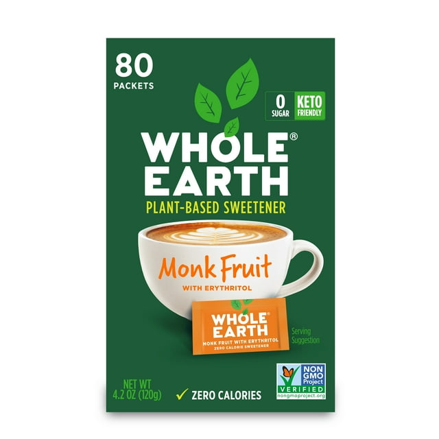 Whole Earth Monk Fruit Sweetener, 80 Packets, Keto Friendly