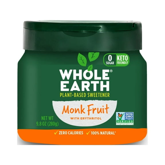 Whole Earth Plant-Based Sugar Alternative, Erythritol & Monk Fruit, 9.8oz Jar