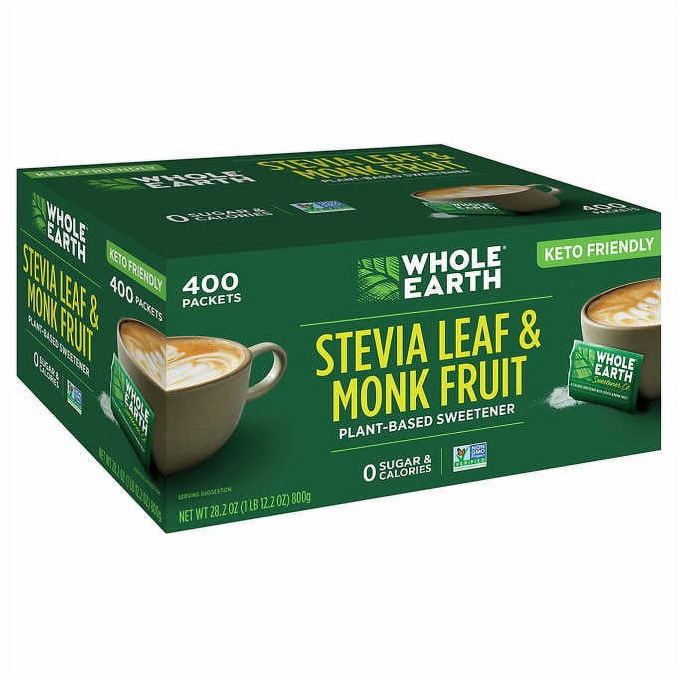 Whole Earth Stevia Leaf And Monk Fruit Sweetener Packets, 400Count