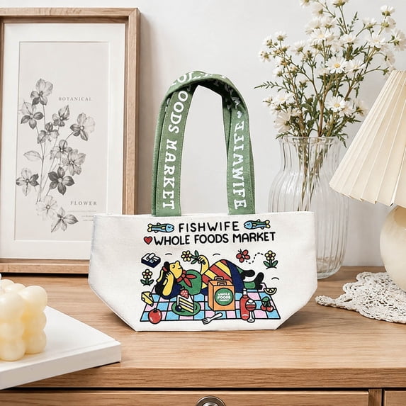 Whole Foods Market Canvas Tote Handle Bag ,Reusable Canvas Shopping Bag, Large Grocery Tote Bag for Shopping Beach Daily