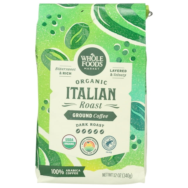 Whole Foods Market,ITSC&nbsp;Organic Ground Coffee Dark Italian Roast, 12 Ounce