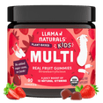 thumbnail image 1 of Llama Naturals Kids Multivitamin Gummies, Vegan, Organic with Vitamin D, C & K, Toddler Real Fruit Gummy Vitamins, Chewable Supplement, Whole Food Multivitamin, No Added Sugar Cane, Strawberry, 90 Ct, 1 of 8