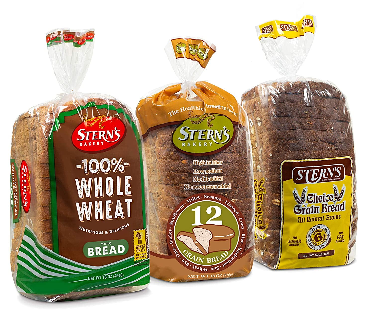 Whole Grain Bread | Sandwich Bread | 3 Flavor Variety Bundle |(1) 12 Grain Bread (1) 6 Grain Bread (1) 100% Whole Wheat Bread |2-3 Day Shipping | 16 oz per Loaf -Stern's Bakery-3 Loaves Bread Included