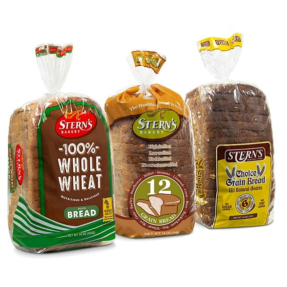 Whole Grain Bread | Sandwich Bread | 3 Flavor Variety Bundle |(1) 12 Grain Bread (1) 6 Grain Bread (1) 100% Whole Wheat Bread |2-3 Day Shipping | 16 oz per Loaf -Stern's Bakery-3 Loaves Bread Included