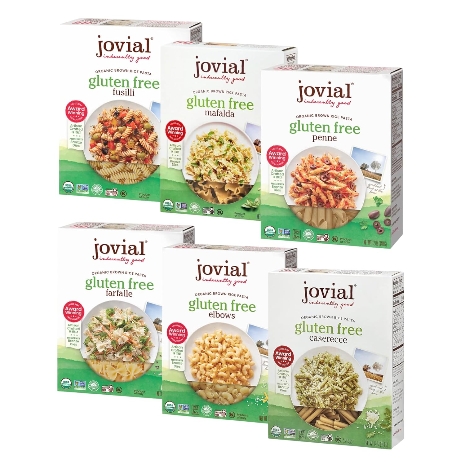 Whole Grain Brown Rice Pasta Variety Pack (Mafalda, Farfalle, Elbows ...