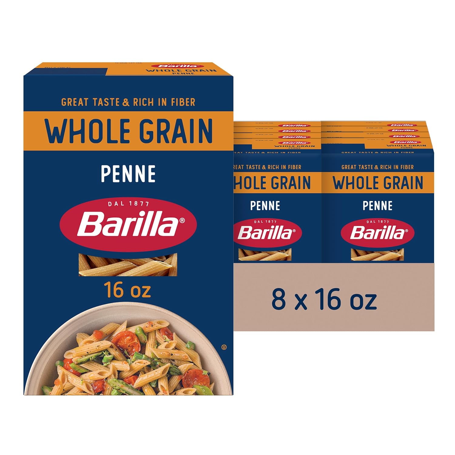 Whole Grain Penne Pasta, 16 oz. Box (Pack of 8) NonGMO Pasta Made