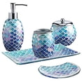 thumbnail image 1 of Whole HOUSEWARES , Bathroom Accessory Set , , Accesorios de Ba o , 5-Piece Decorative Glass Bathroom Accessories Set , Soap Dispenser, Tray, Jar, Mosaic Glass (Blue) set of 5 Blue, 1 of 4
