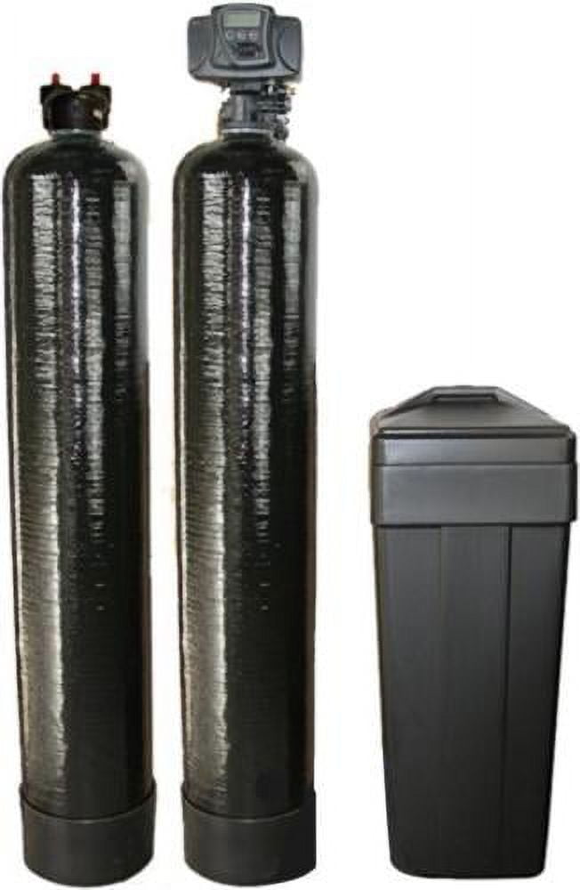 Whole House Dual Fleck Water Softener 32,000 Grain + Upflow Carbon 1 Cubic Ft Filtration System, Black