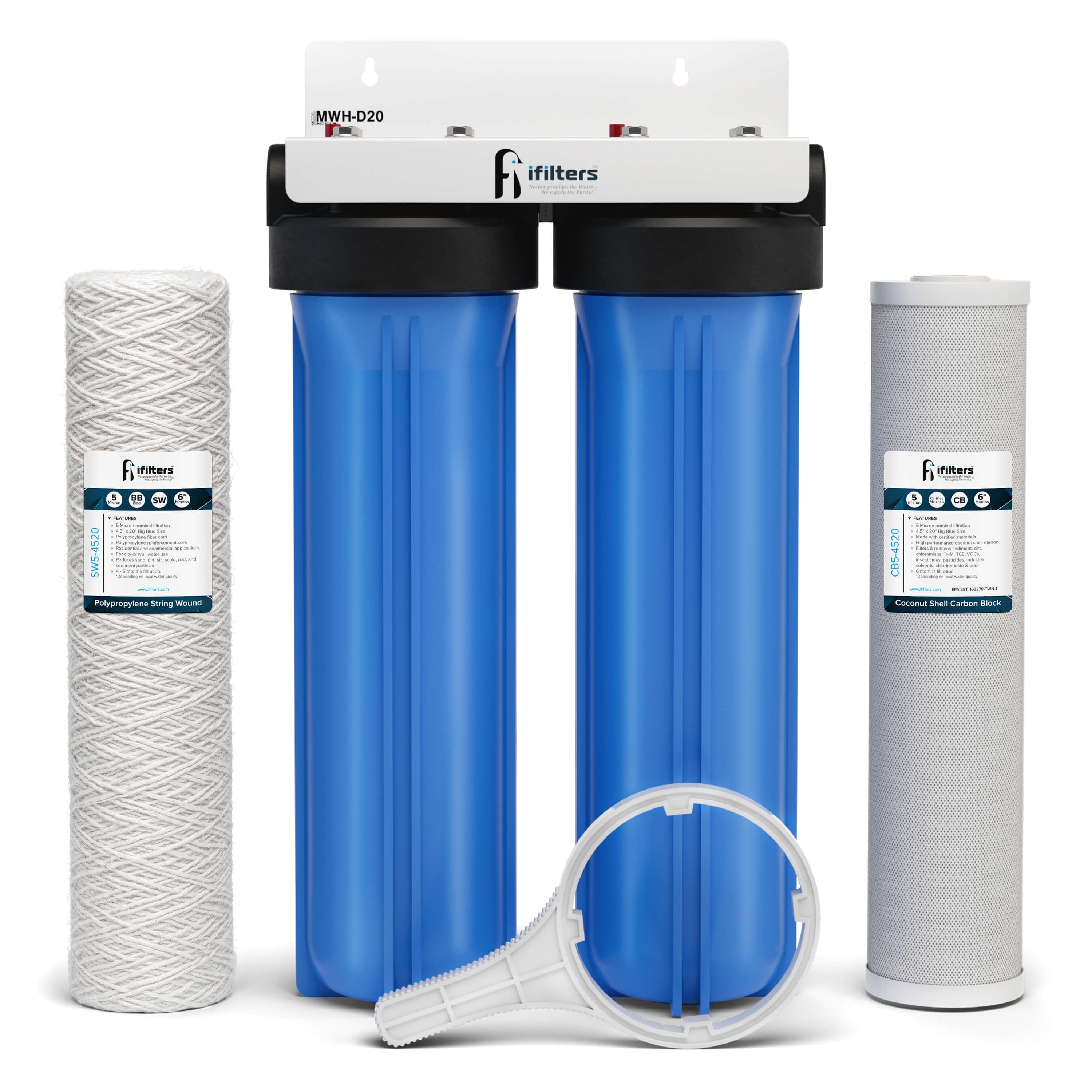 Whole House Filtration System 20" Dual Stage Commercial Grade Sediment Chlorine Taste Odor VOCs 1" Port