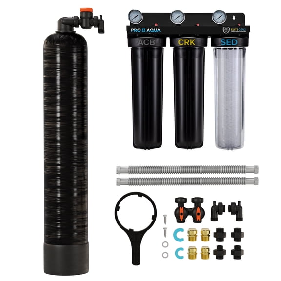 Whole House Salt-Free Water Softener Conditioner with ELITE 3-stage heavy metal odor filtration system, High Flow 10.31 GPM