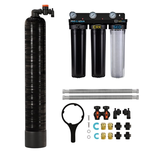 Whole House Salt-Free Water Softener Conditioner with ELITE 3-stage heavy metal odor filtration system, High Flow 15 GPM