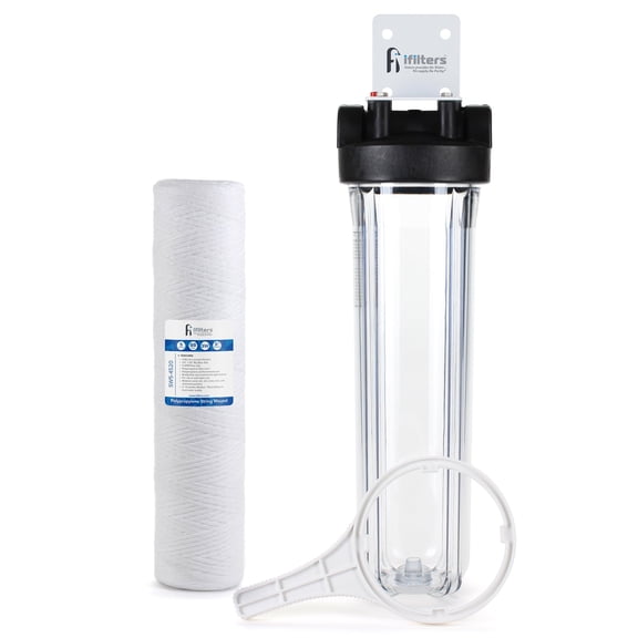 Whole House Sediment & Rust Complete Filtration System with Clear Housing 20" Big Blue Size 1" Ports
