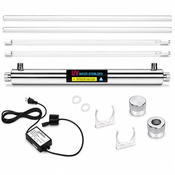 Whole House Ultraviolet Water Purifier Filter 55W, 120V Stainless Steel UV Unit, 1/2" MNPT Inlet/Outlet