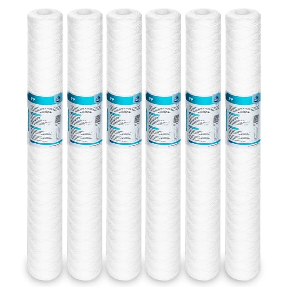 Whole House Water Filter Replacement, String Wound, 5 Micron, 2.5x20 Inch, 6 Pack, Polypropylene