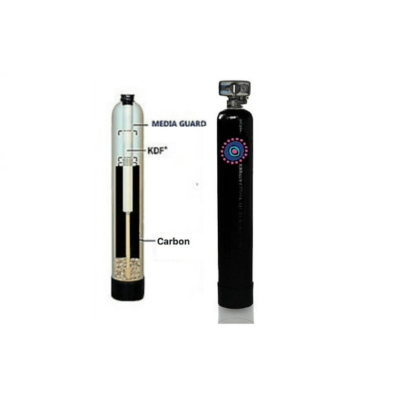 Whole House Water Filtration System + KDF 85 | 9"x 48" Tank - 1.0 Cubic ft. of Coconut Shell Carbon (GAC)