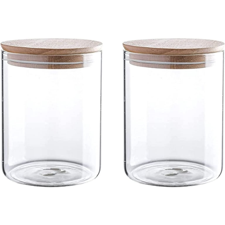 Whole Housewares 24 Ounce Clear Glass Storage Jar with Beech Wood Lid Set of 2 Glass Canister with Airtight Lid Food Storage Jar