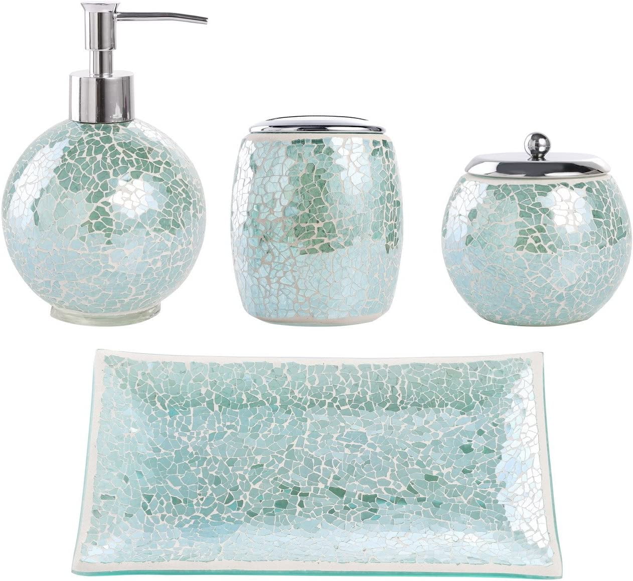 5 Pcs Bright-colored Mosaic Glass Bathroom Accessory Set Blue