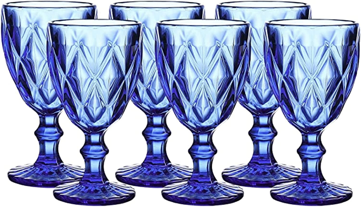 Cobalt Blue Vintage Glass Goblet Drinkware Set, 9 oz, Set of 6