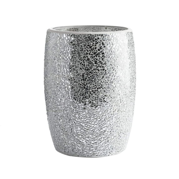 Whole Housewares Mosaic Glass Wastebasket Bathroom Silver