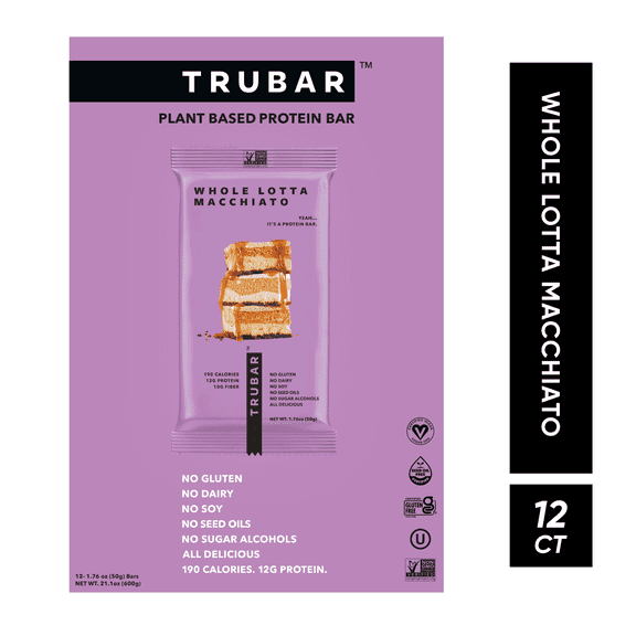TRUBAR Protein Bar, Whole Lotta Macchiato, Plant Based Protein, Vegan, Gluten Free, Ko Plant Based Protein, Vegan, Gluten Free, Kosher, 12 Count (Box)