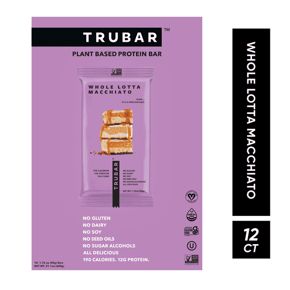TRUBAR Protein Bar, Whole Lotta Macchiato, Plant Based Protein, Vegan, Gluten Free, Ko Plant Based Protein, Vegan, Gluten Free, Kosher, 12 Count (Box)