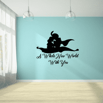 A Whole New World With You - Disney Movie Aladdin Quote Aladdin And Princess Jasmine Vinyl Wall Art Sticker Decal Home Kids Room Boys Girls Room Nursery Room Wall Décoration Design Size (8x10 inch)