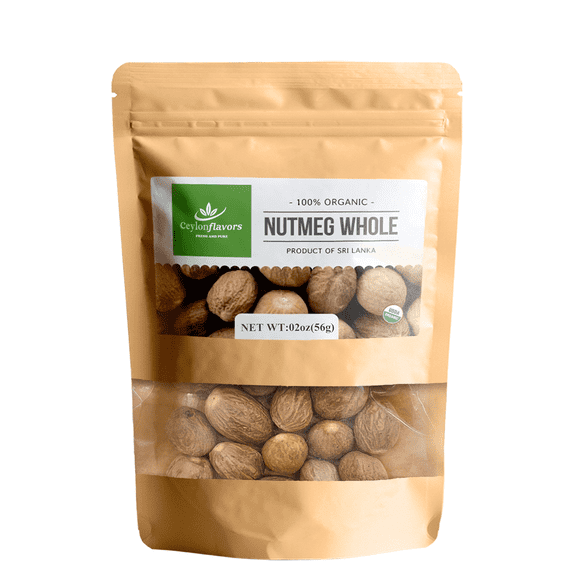 Whole Nutmeg from Ceylon, Authentic, Handpicked from Organic Farms, Natural Super food enriched with aroma & flavors for cooking 2 oz | (56 g)