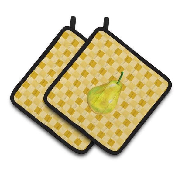 Whole Pear on Basketweave Pair of Pot Holders