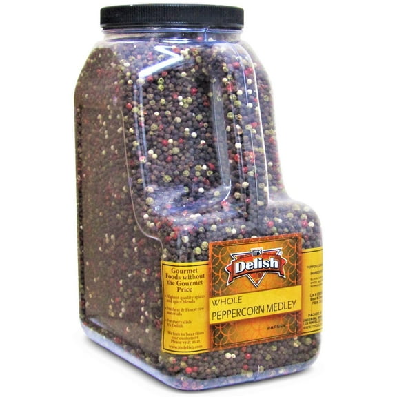 Whole Peppercorn Medley by It's Delish - 6 LBS Gallon Size Jug with Handle - Whole Black, Green, White & Pink Peppercorn Blend - Dried Multicolored Pepper Mix Great for Refills, Caterers, Restaurants
