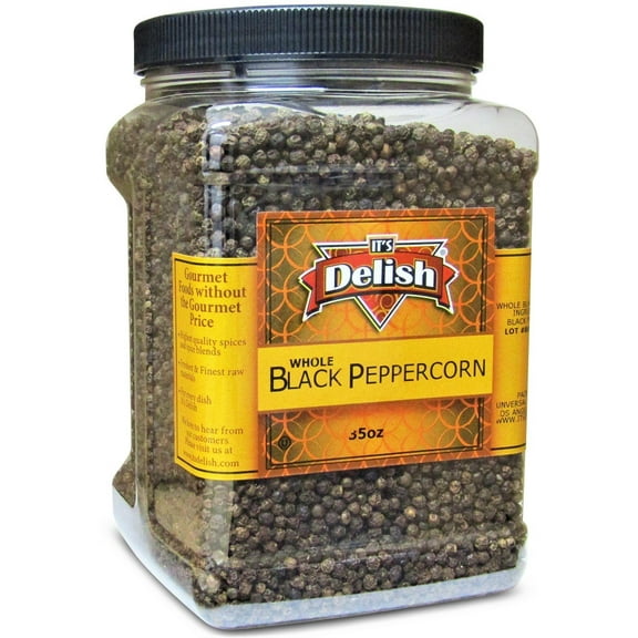 Whole Peppercorns by It's Delish - 35 OZ Jumbo Reusable Container - Whole Black Pepper - Premium Dried Peppercorns for Grinder Refill - All Natural, Kosher and Fresh