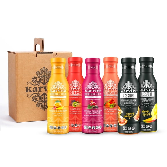 Whole Plant Juice Cleanse Variety Pack, Immunity and Energy Boost, Detox Wellness Drinks with Natural Electrolyte, Prebiotic and Antioxidants, Gluten Free, 6 bottles, 12 fl oz