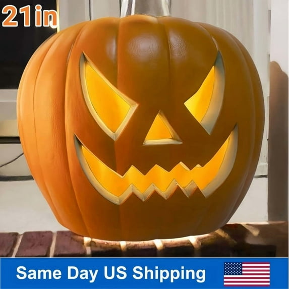 Whole Sale Deals 21" Giant Furious Face LED Pumpkin Light, Terrifying Angry Scary Jack O' Lantern Halloween Decor for Outdoor, Haunted House, Menacing Graveyard Scene, Spooky Lawn & Pathway Display