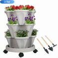 thumbnail image 1 of Whole Sale Deals 3-Tier Stackable Vertical Garden Planter with Wheels - Indoor/Outdoor Herb & Vegetable Planter for Strawberries, Flowers, Succulents (Space Saving Design), Agreeable Gray, 1 of 9