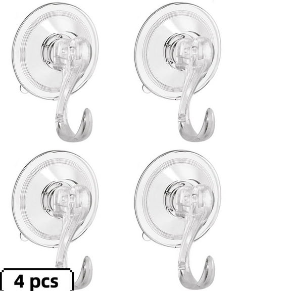 Whole Sale Direct (4 Pack)Crystal Clear Suction Cup Hooks - Heavy Duty 22 lbs Max Hold Shower Wall Hangers, No Residue Waterproof Bathroom Organizer for Glass/Tile/Doors, Christmas Wreath Decor Hooks