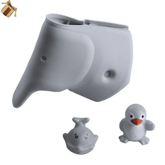Whole Save Direct Baby Shower Faucet Safety Cover Set – Splash-Proof Silicone Bathtub Spout Protector for Kids, Universal Anti-Slip Design with 2 Floating Bath Toys, Bath Time Fun Accessories, Gray