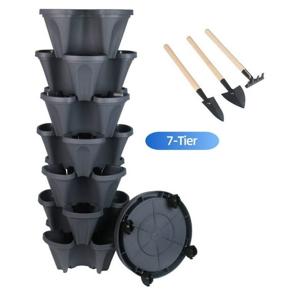 Whole Sale Deals Vertical Garden Kit - 7-Tier Stackable Planter System with Wheels & Drainage Holes, Perfect for Indoor/Outdoor Vegetable & Herb Gardening, Dark Gray