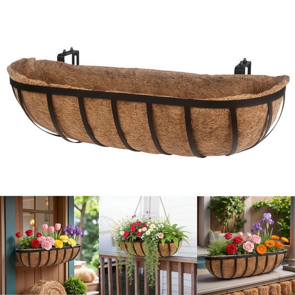 Whole Save Direct 24" Metal Window Box Railing Planters with Coco Liners for Outdoor Porch, Fence, and Balcony Decor
