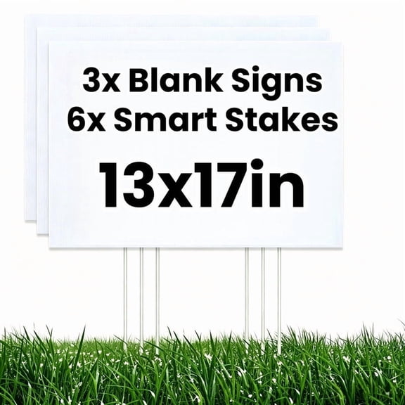Whole Save Direct 3Pcs 13"x17" Blank Lawn Signs with Stakes Corrugated Plastic Heavy Duty Wind Proof for Open House Party Graduation Outdoor