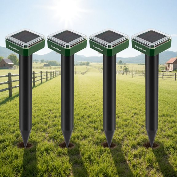 Whole Save Direct 4-Pack Solar Sonic Mole Repellent Stakes, Animal Repeller for Lawn & Garden, Effective Pest Control for Gophers, Mice, Rats & Snakes