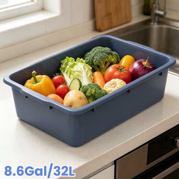 Whole Save Direct 8.6 Gallon Plastic Bus Tubs, Extra Large Commercial Dish Pan for Restaurants, Catering & Home Kitchen, Heavy Duty Wash Basin for Storage, Organizing & Soaking, Gray