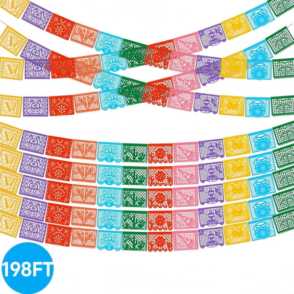 Whole Save Direct 9-Pack Colorful Mexican Fiesta Banner — 198ft Papel Picado Party Supplies | Plastic Hanging Decorations for Cinco de Mayo, Wedding, Baby Shower & Mexican Themed Fiesta