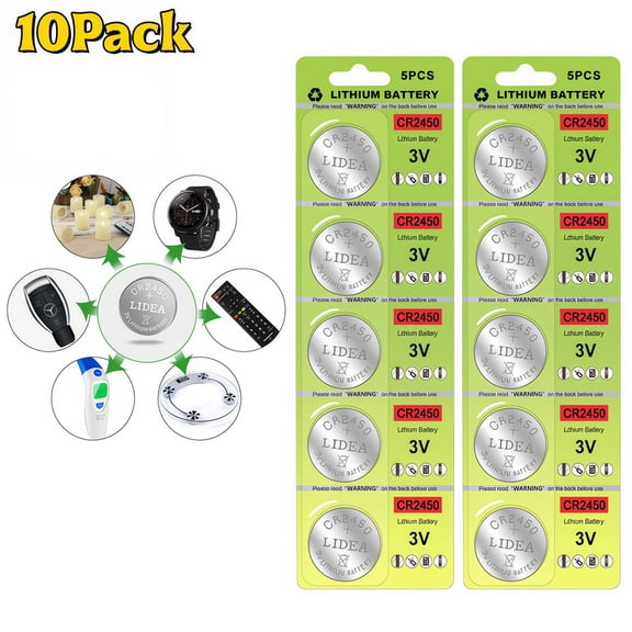 Whole Save Direct CR2450 Lithium Battery 3V, 10 Count – High Capacity 700mAh Button Cell – Mercury-Free – for Flameless Candles, Car Key Fob, Remote, Scale & Sensor