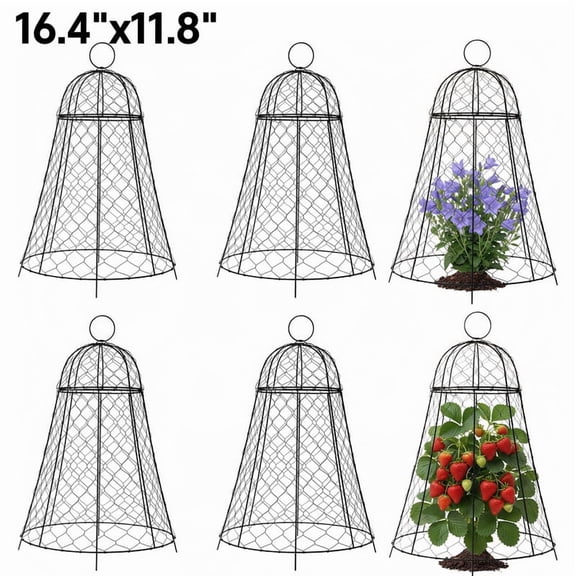 Whole Save Direct Chicken Wire Garden Cloches – 6 Pack Rustproof Plant Protectors with Detachable Lid, Fine Mesh & Extendable Feet – Heavy Duty Metal Cages to Keep Small Animals Away