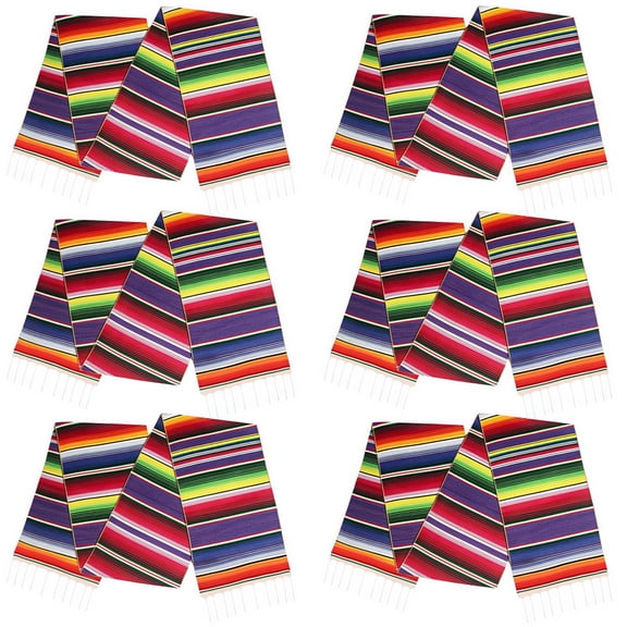 Whole Save Direct Long Mexican Serape Tablecloth Runner (108 Inch) with Fringe, 6-Pack Reversible Cotton Decorative Blanket for Dining Table, Kitchen, Wall Tapestry, Festival Decor