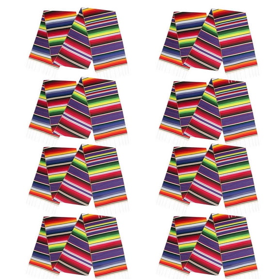 Whole Save Direct Long Mexican Serape Tablecloth Runner (108 Inch) with Fringe, 8-Pack Reversible Cotton Decorative Blanket for Dining Table, Kitchen, Wall Tapestry, Festival Decor